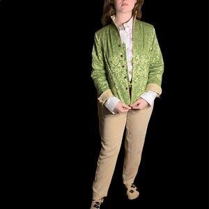 Disney China brocade jacket green / gold brass buttons, loop closure small